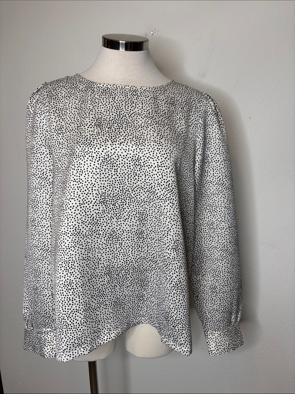 LOFT White Blouse with Black Dot Print